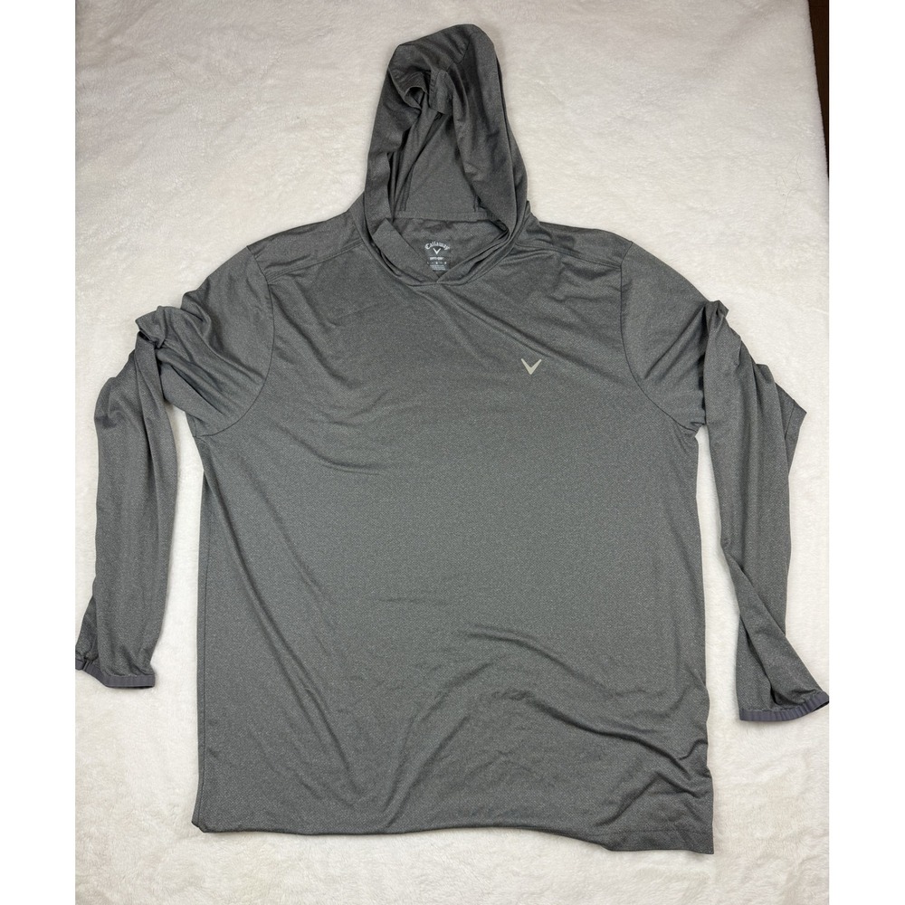 Callaway OPTI-DRI Mens Gray Hooded Long Sleeve Shirt Large